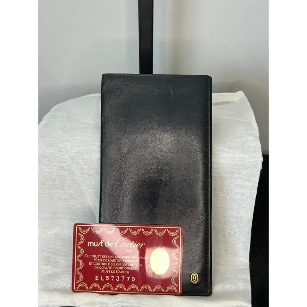 Cartier Must de Cartier Black Leather Long Wallet Card Holder Made in France